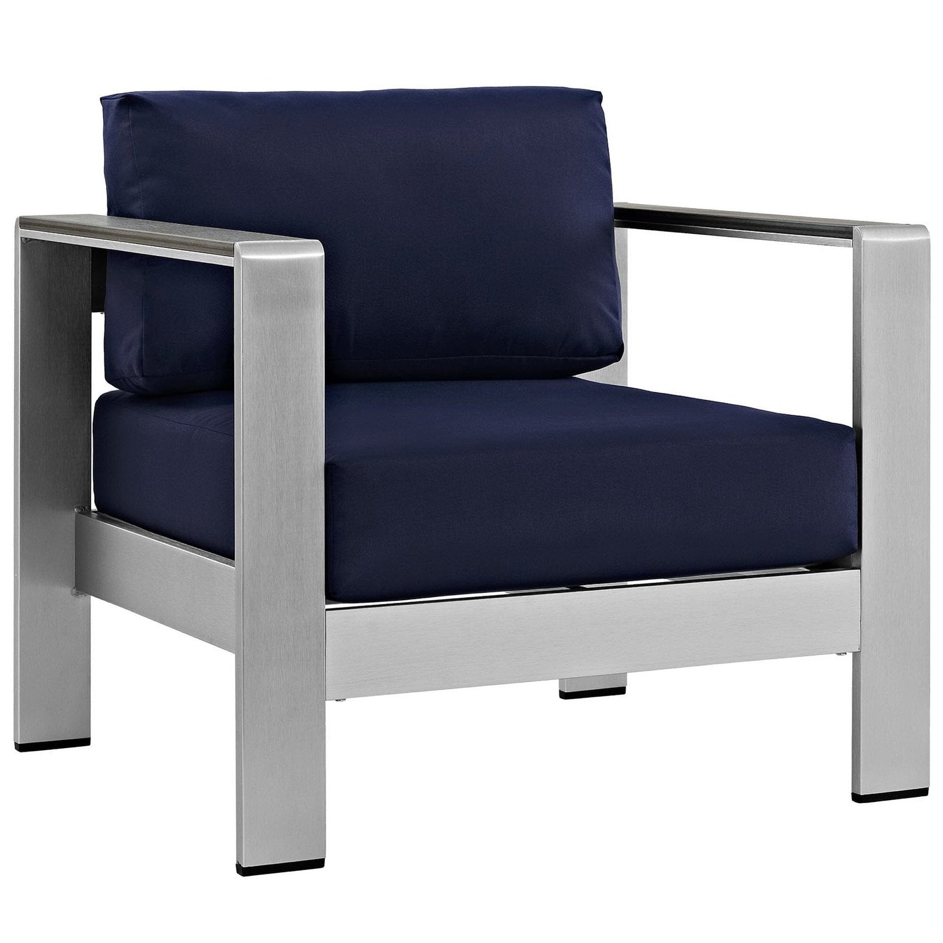 Shore Aluminum 3-Piece Conversation Set - Silver Navy by Modway Conversation Set Modway 