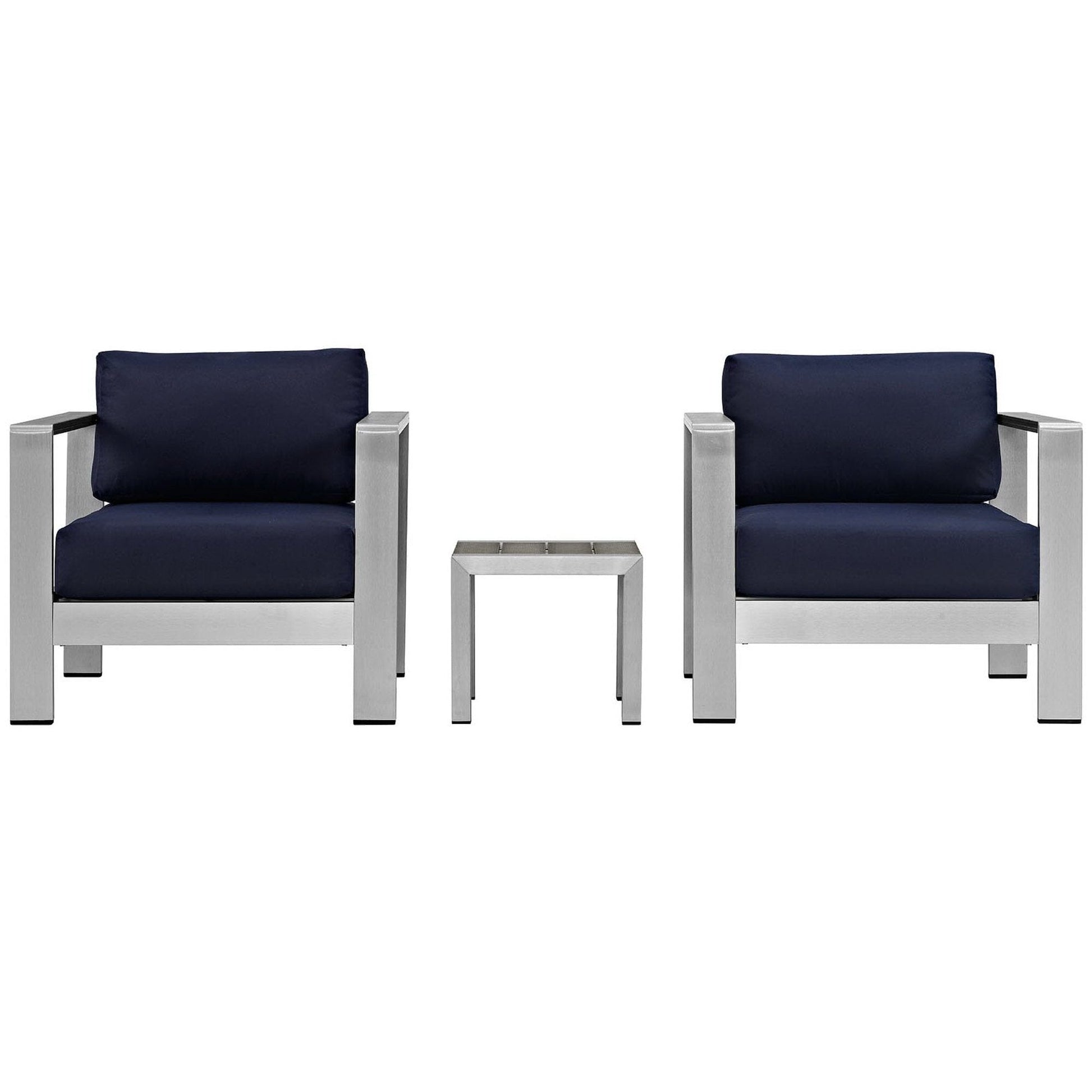Shore Aluminum 3-Piece Conversation Set - Silver Navy by Modway Conversation Set Modway 