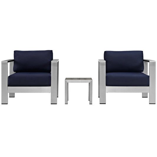 Shore Aluminum 3-Piece Conversation Set - Silver Navy by Modway Conversation Set Modway 