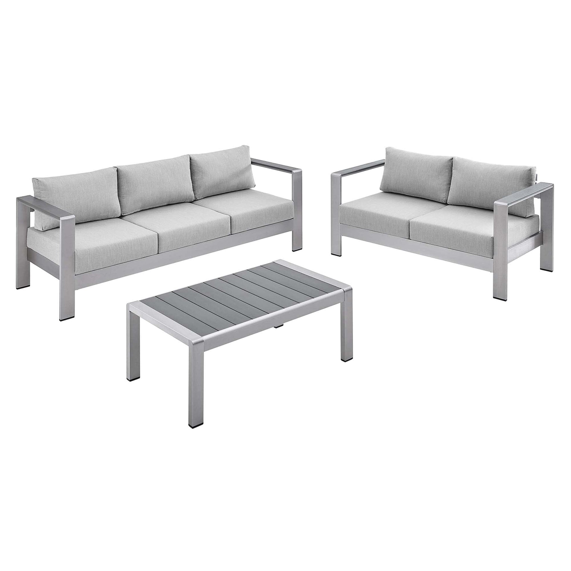 Shore Aluminum 3-Piece Patio Set - Silver Gray by Modway Conversation Set Modway 
