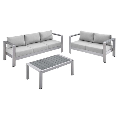 Shore Aluminum 3-Piece Patio Set - Silver Gray by Modway Conversation Set Modway 