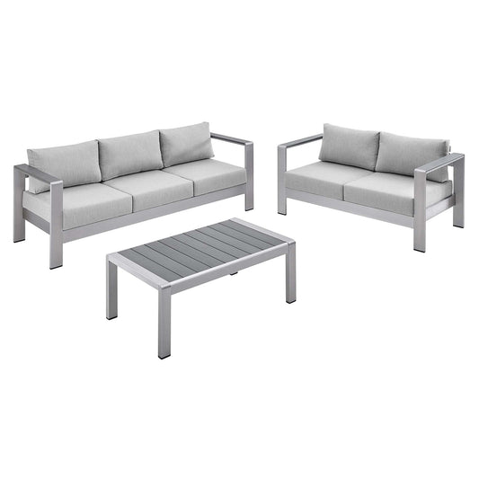 Shore Aluminum 3-Piece Patio Set - Silver Gray by Modway Conversation Set Modway 