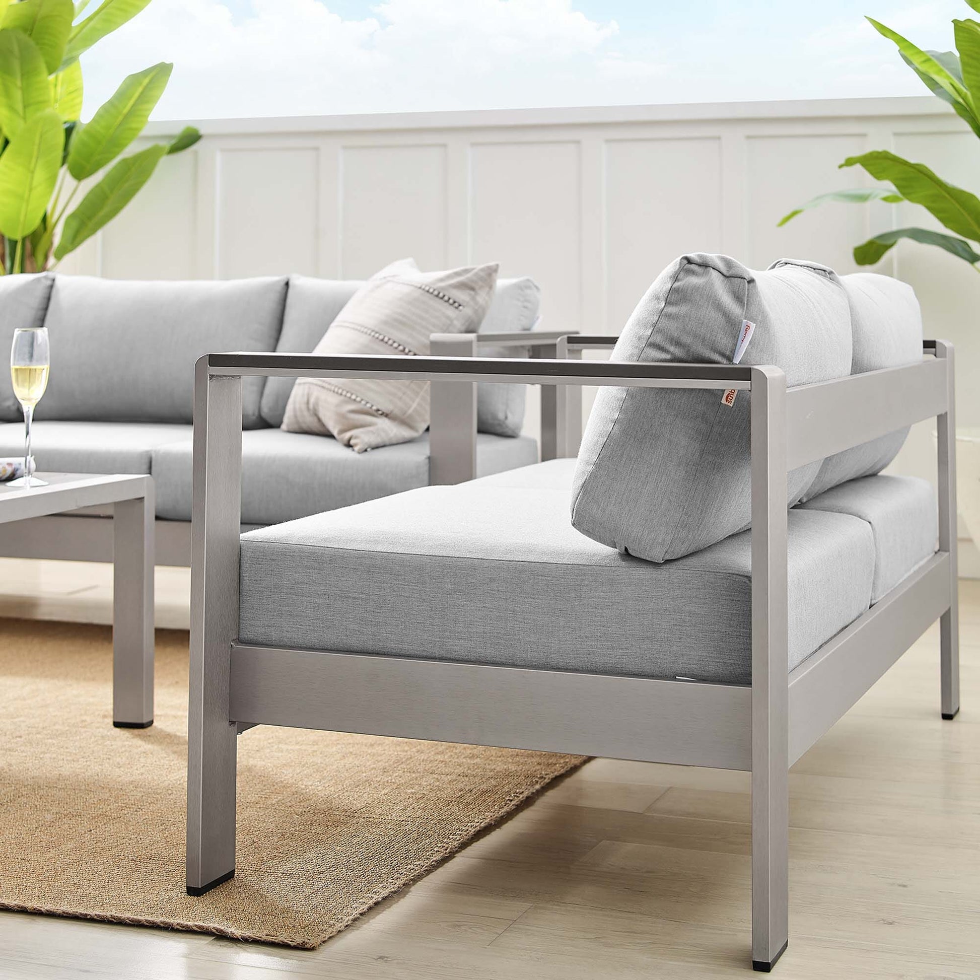 Shore Aluminum 3-Piece Patio Set - Silver Gray by Modway Conversation Set Modway 