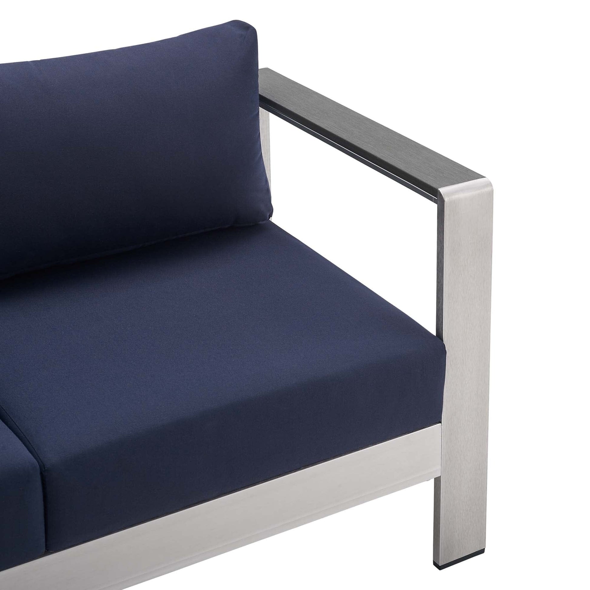 Shore Aluminum 3-Piece Patio Set - Silver Navy by Modway Conversation Set Modway 
