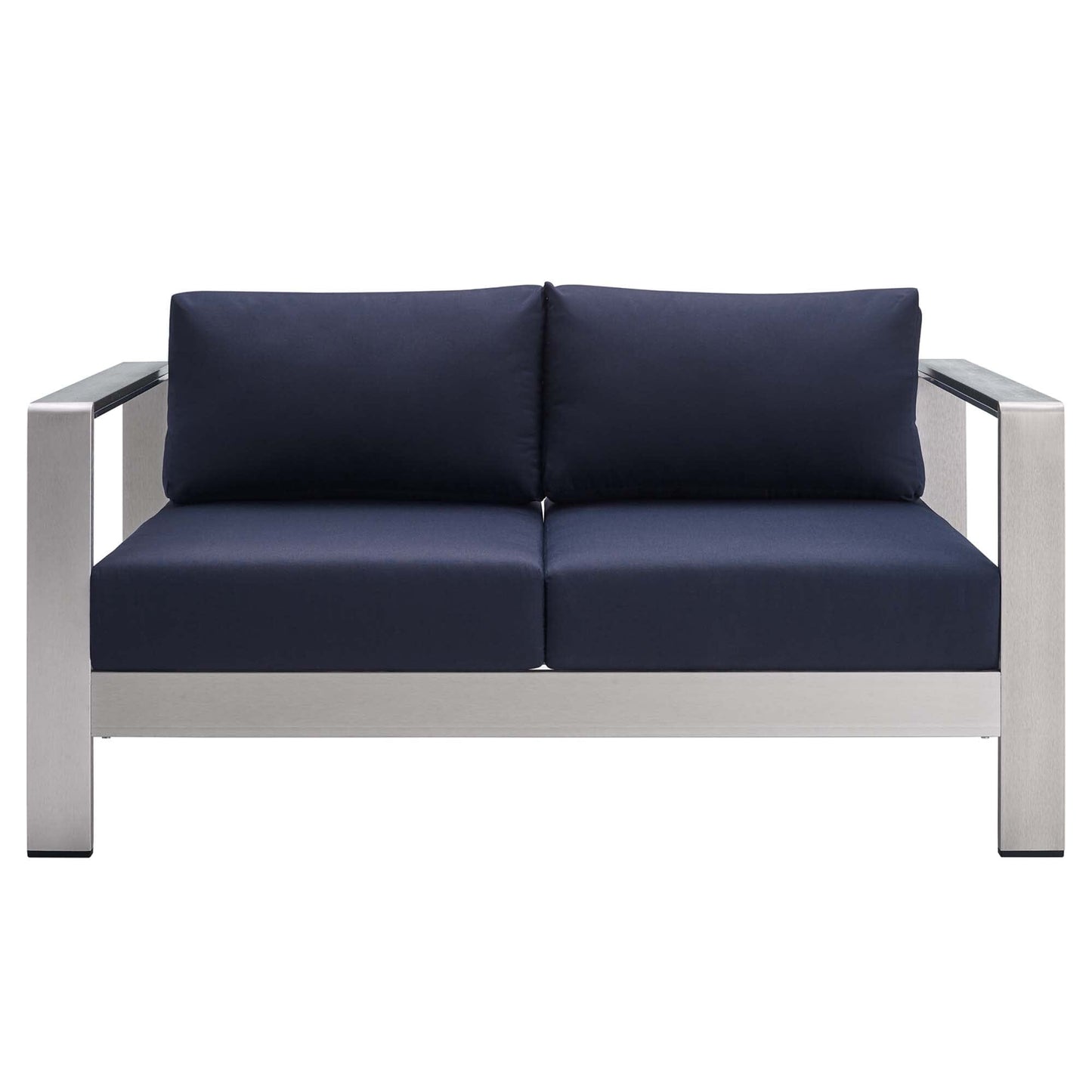 Shore Aluminum 3-Piece Patio Set - Silver Navy by Modway Conversation Set Modway 