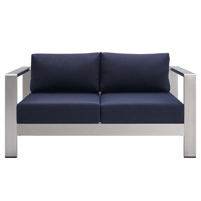 Shore Aluminum 3-Piece Patio Set - Silver Navy by Modway Conversation Set Modway 