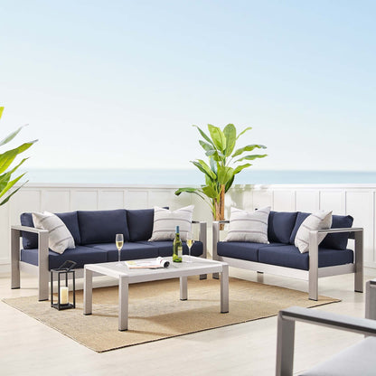 Shore Aluminum 3-Piece Patio Set - Silver Navy by Modway Conversation Set Modway 