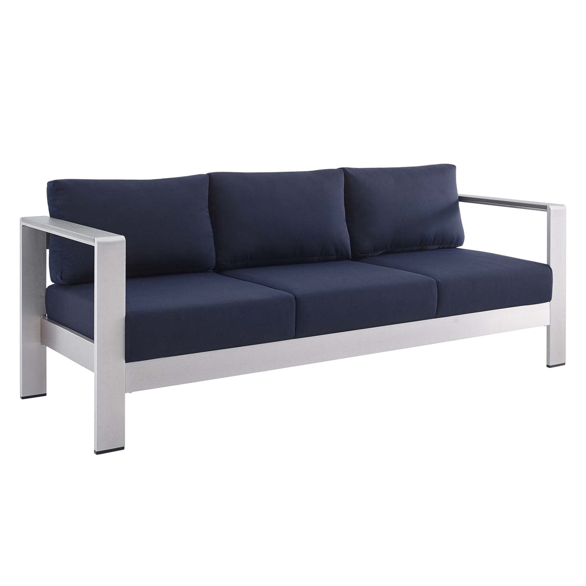 Shore Aluminum 3-Piece Patio Set - Silver Navy by Modway Conversation Set Modway 