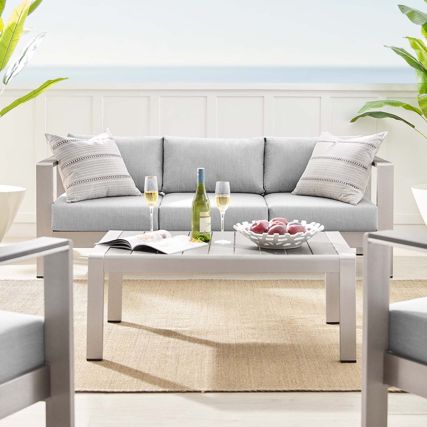 Shore Aluminum 4-Piece Patio Conversation Set - Silver Gray by Modway Conversation Set Modway 