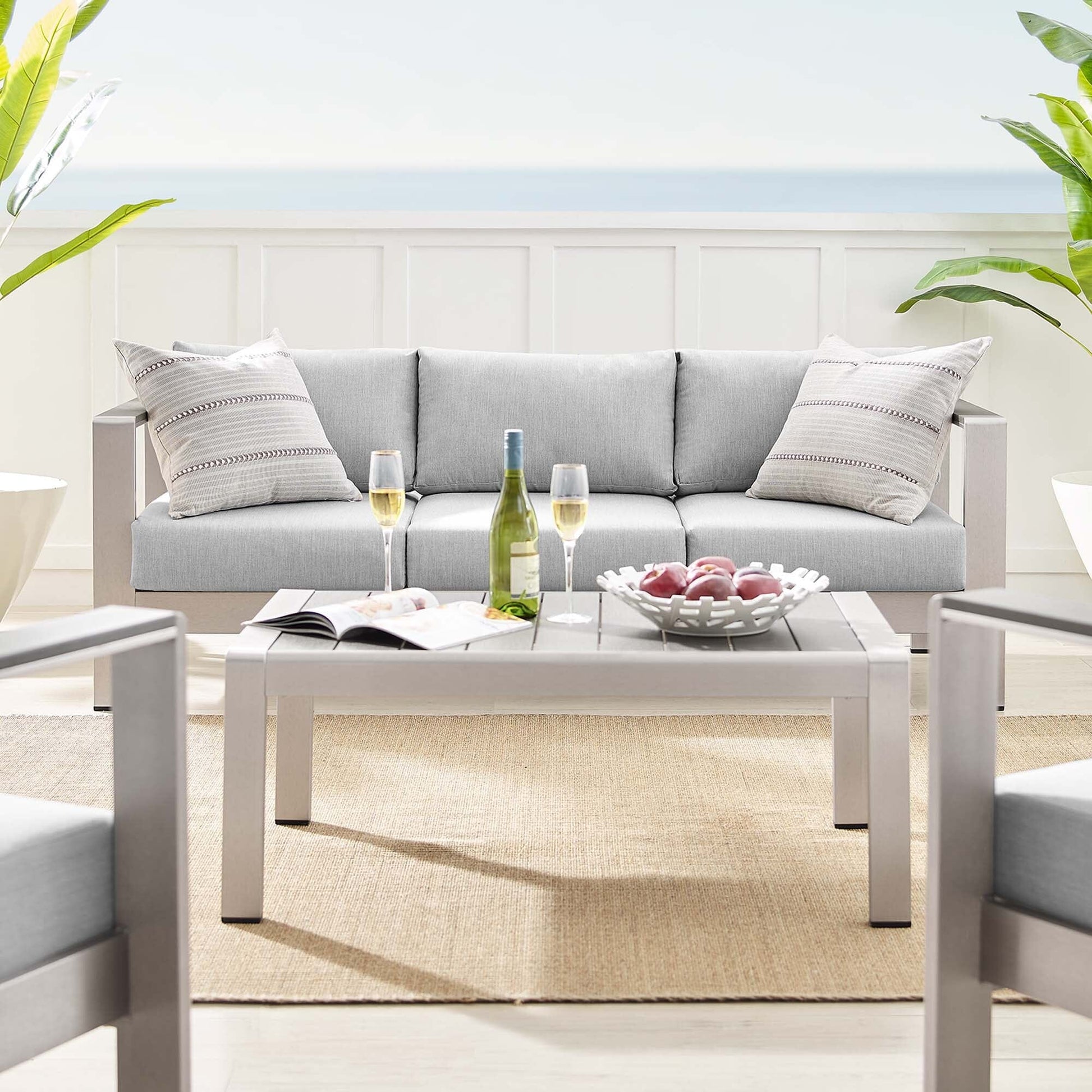 Shore Aluminum 4-Piece Patio Conversation Set - Silver Gray by Modway Conversation Set Modway 