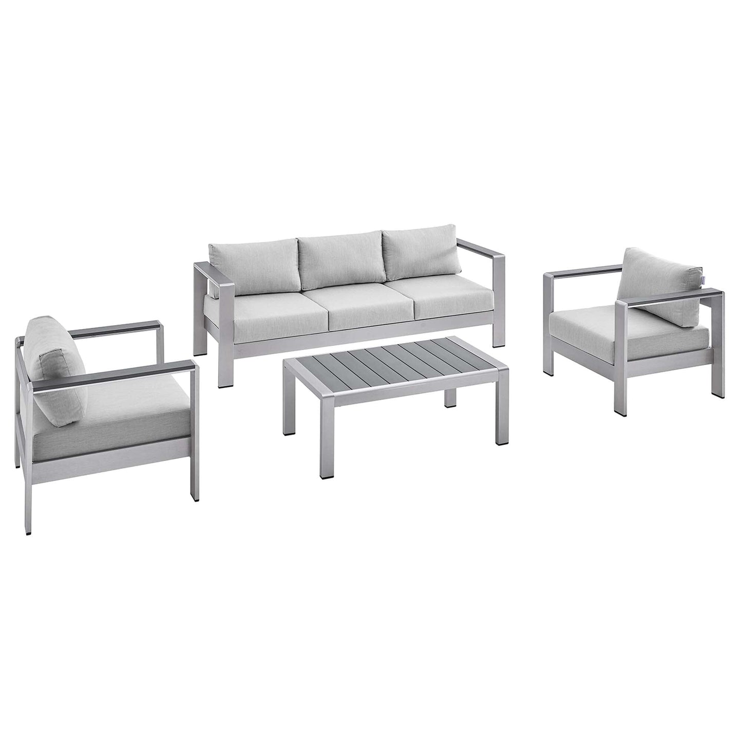 Shore Aluminum 4-Piece Patio Conversation Set - Silver Gray by Modway Conversation Set Modway 