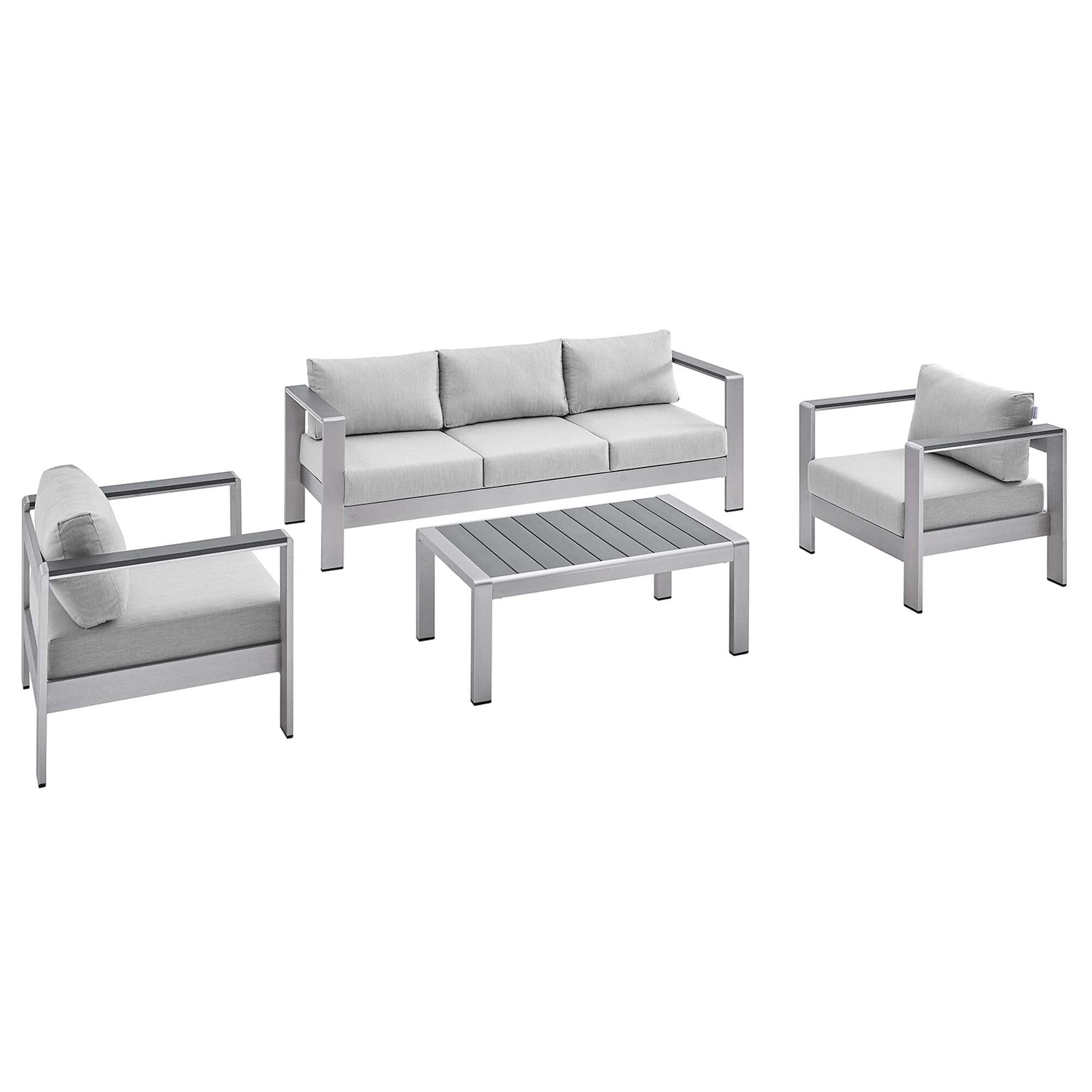 Shore Aluminum 4-Piece Patio Conversation Set - Silver Gray by Modway Conversation Set Modway 