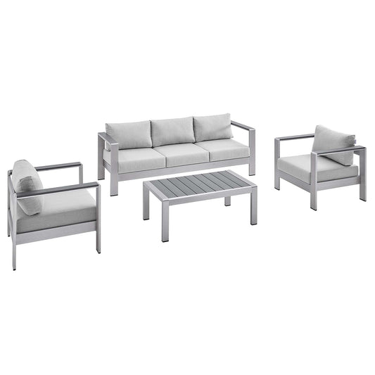 Shore Aluminum 4-Piece Patio Conversation Set - Silver Gray by Modway Conversation Set Modway 