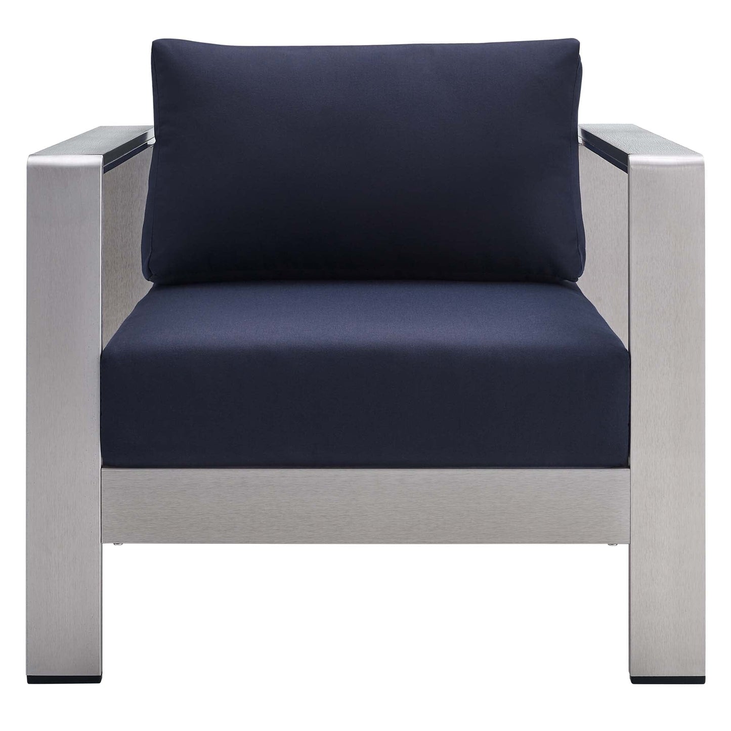 Shore Aluminum 4-Piece Patio Conversation Set - Silver Navy by Modway Conversation Set Modway 