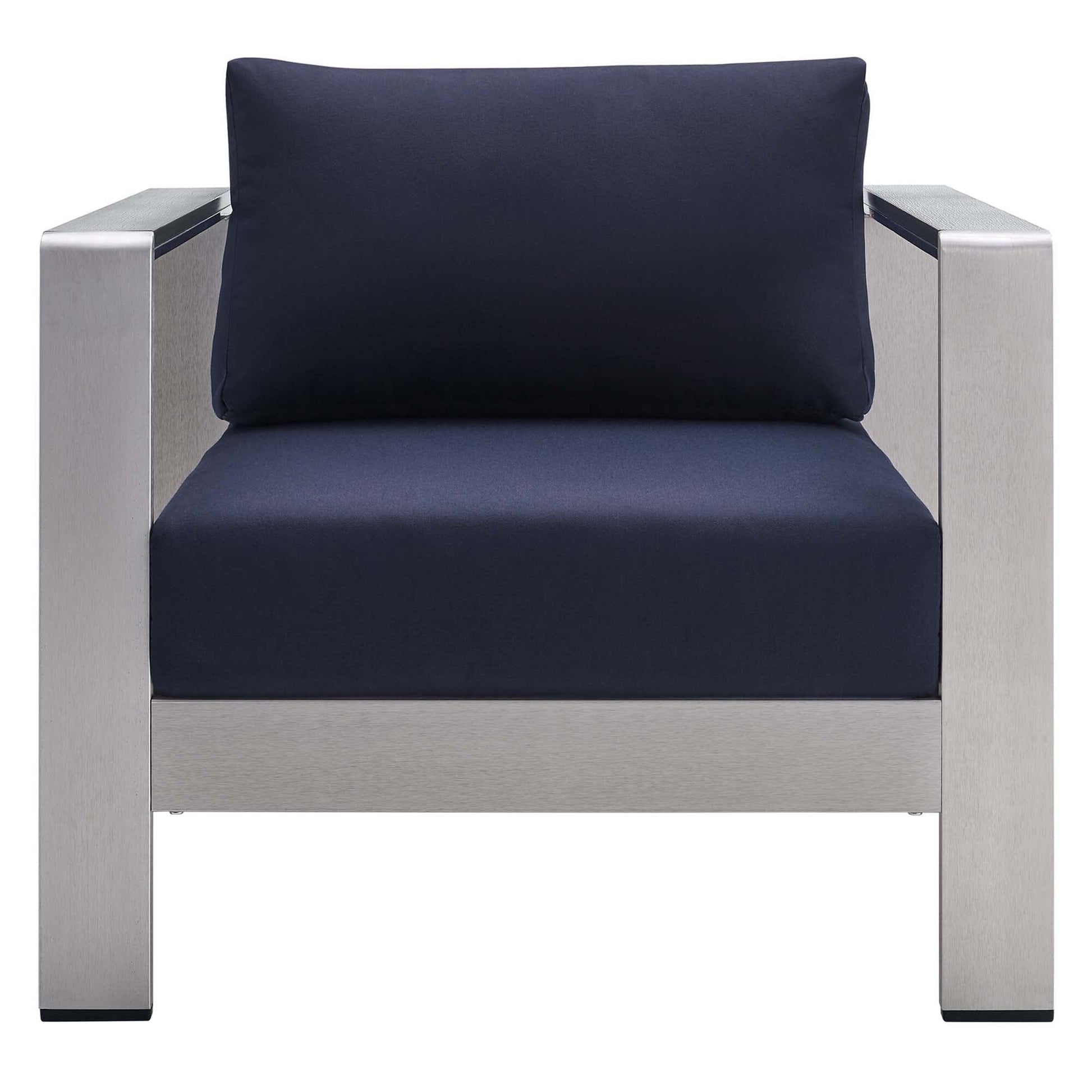 Shore Aluminum 4-Piece Patio Conversation Set - Silver Navy by Modway Conversation Set Modway 