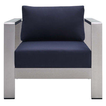 Shore Aluminum 4-Piece Patio Conversation Set - Silver Navy by Modway Conversation Set Modway 