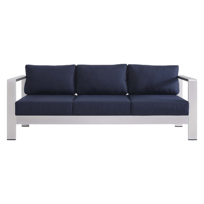 Shore Aluminum 4-Piece Patio Conversation Set - Silver Navy by Modway Conversation Set Modway 
