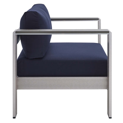 Shore Aluminum 4-Piece Patio Conversation Set - Silver Navy by Modway Conversation Set Modway 