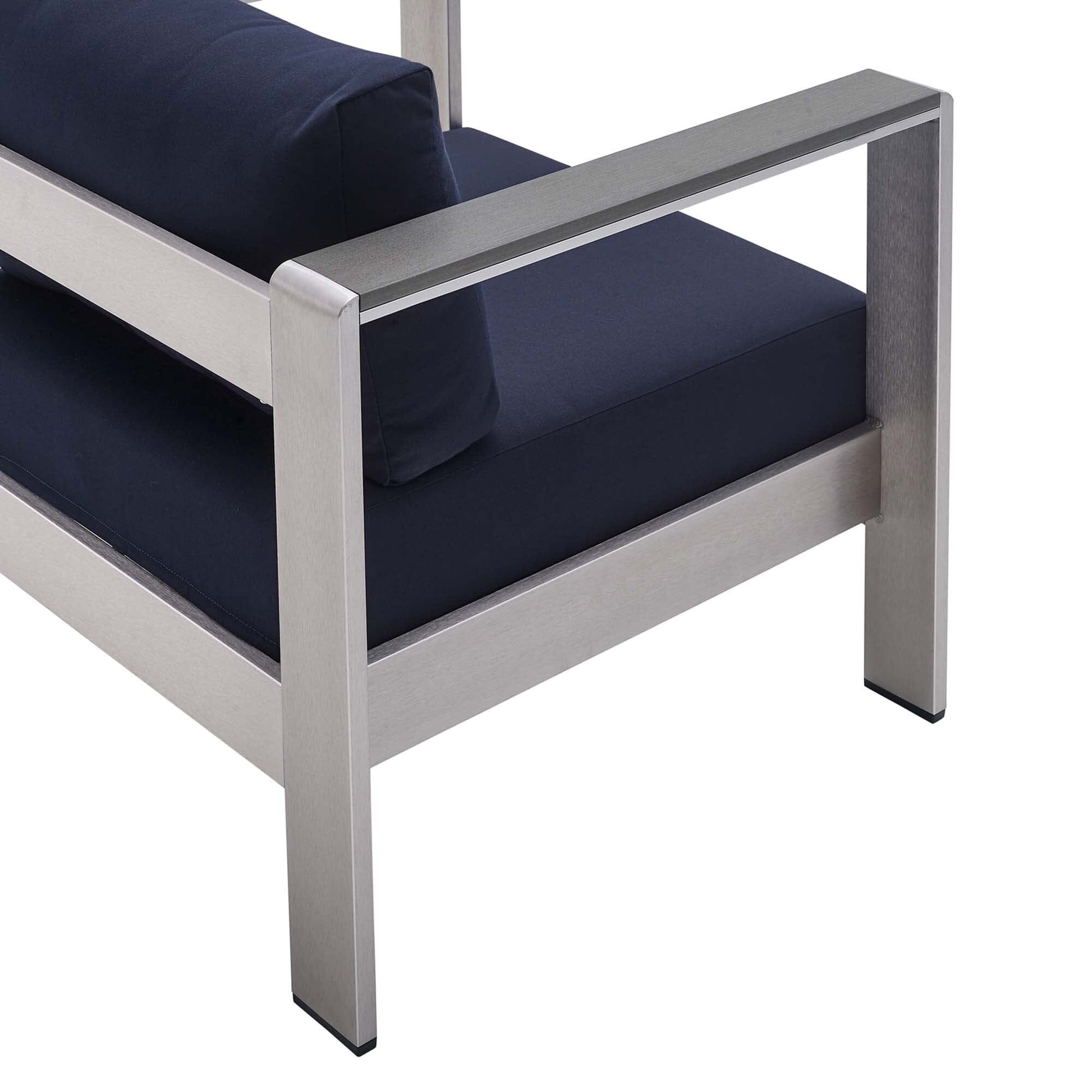 Shore Aluminum 4-Piece Patio Conversation Set - Silver Navy by Modway Conversation Set Modway 