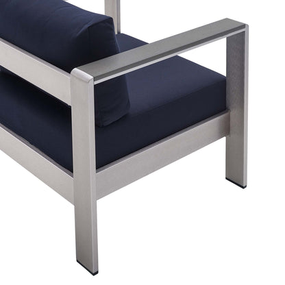 Shore Aluminum 4-Piece Patio Conversation Set - Silver Navy by Modway Conversation Set Modway 