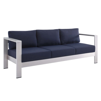 Shore Aluminum 4-Piece Patio Conversation Set - Silver Navy by Modway Conversation Set Modway 