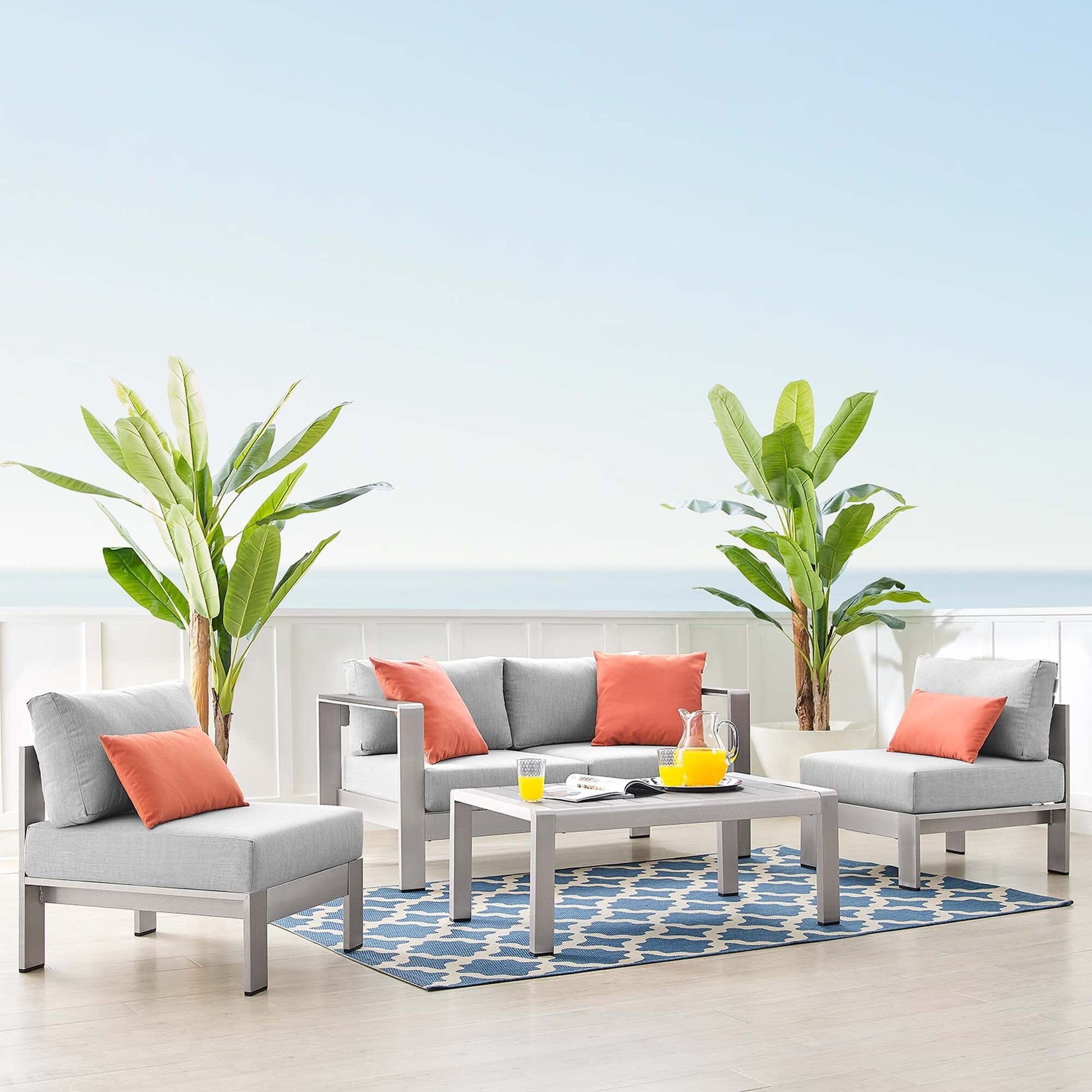 Shore Aluminum 4-Piece Patio Set - Silver Gray by Modway Conversation Set Modway 