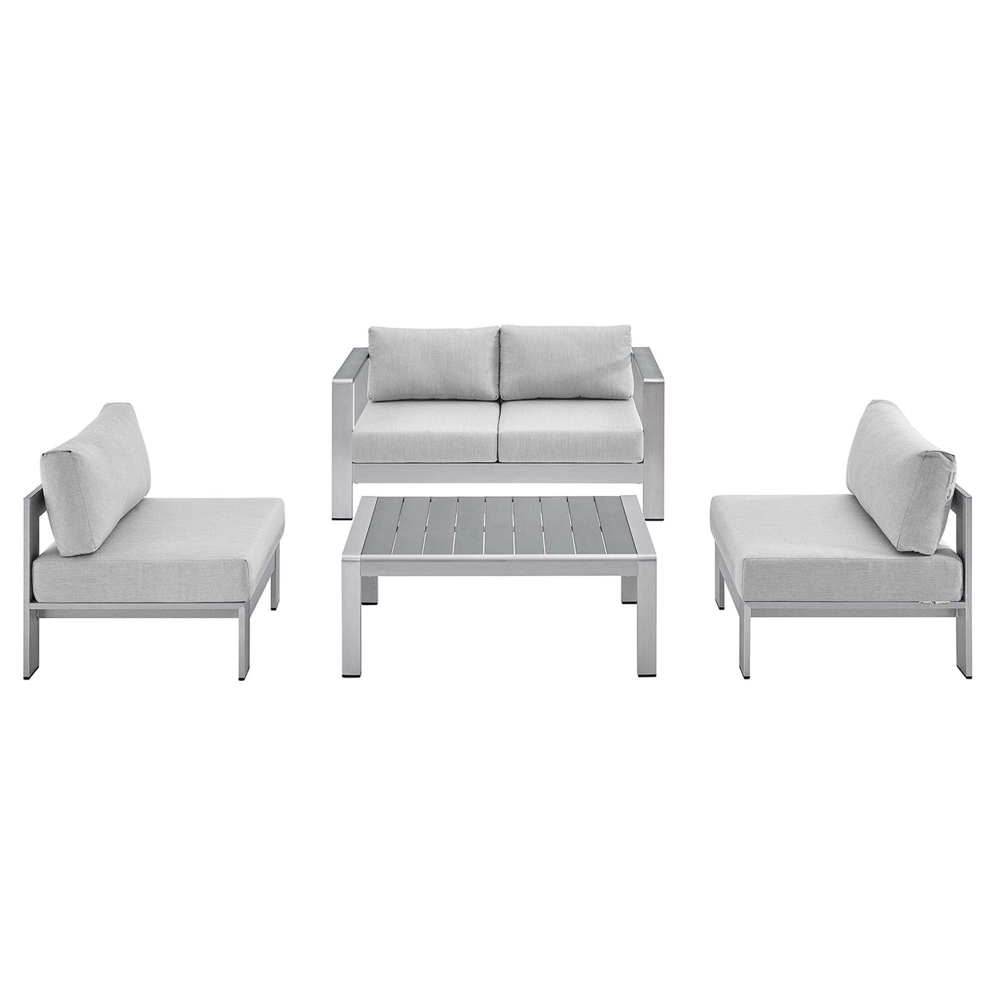 Shore Aluminum 4-Piece Patio Set - Silver Gray by Modway Conversation Set Modway 