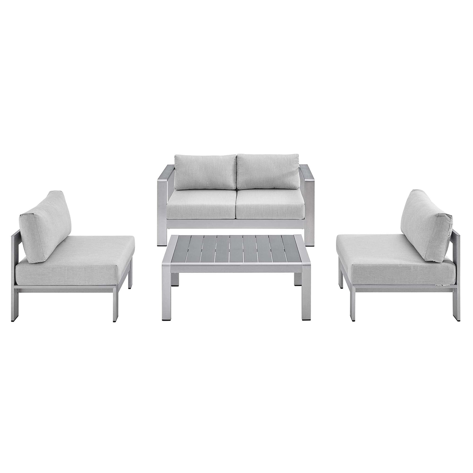 Shore Aluminum 4-Piece Patio Set - Silver Gray by Modway Conversation Set Modway 