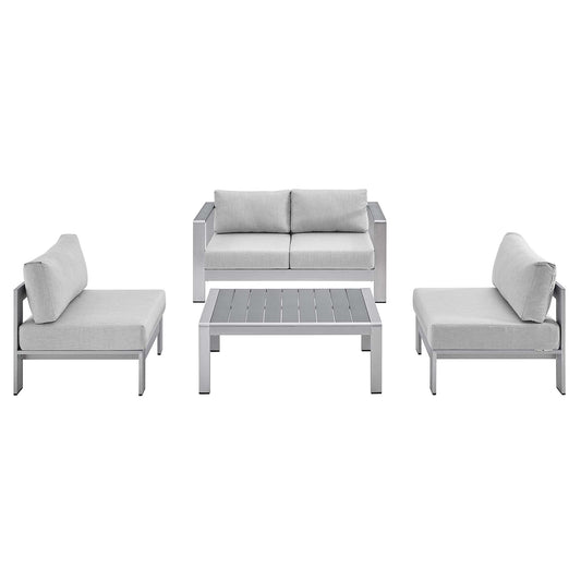 Shore Aluminum 4-Piece Patio Set - Silver Gray by Modway Conversation Set Modway 