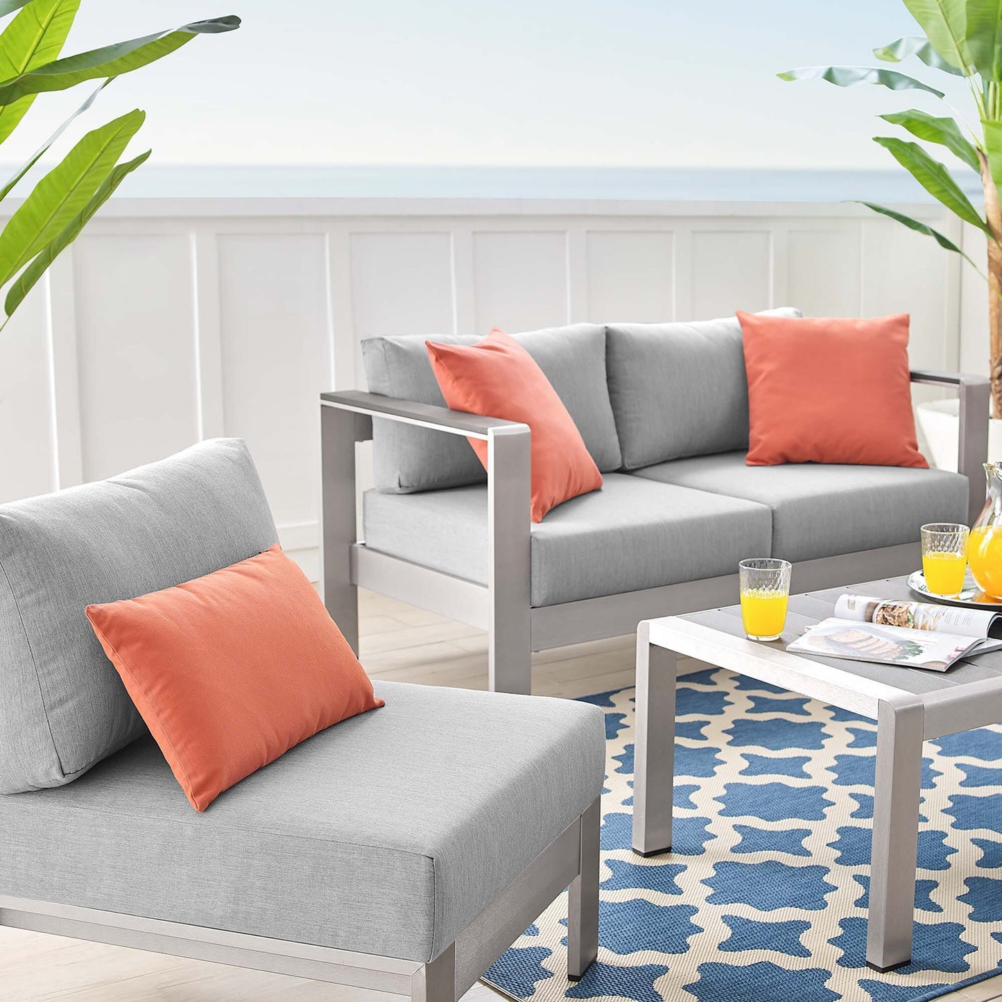 Shore Aluminum 4-Piece Patio Set - Silver Gray by Modway Conversation Set Modway 