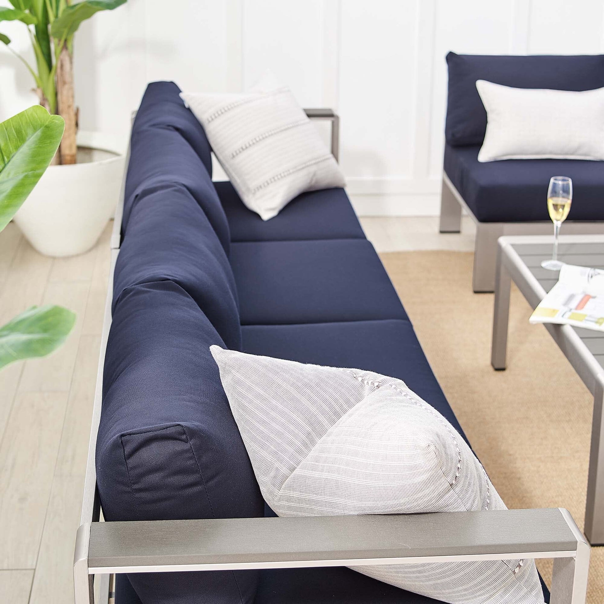 Shore Aluminum 5-Piece Sectional Sofa Set - Silver Navy by Modway Sectional Set Modway 