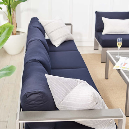 Shore Aluminum 5-Piece Sectional Sofa Set - Silver Navy by Modway Sectional Set Modway 