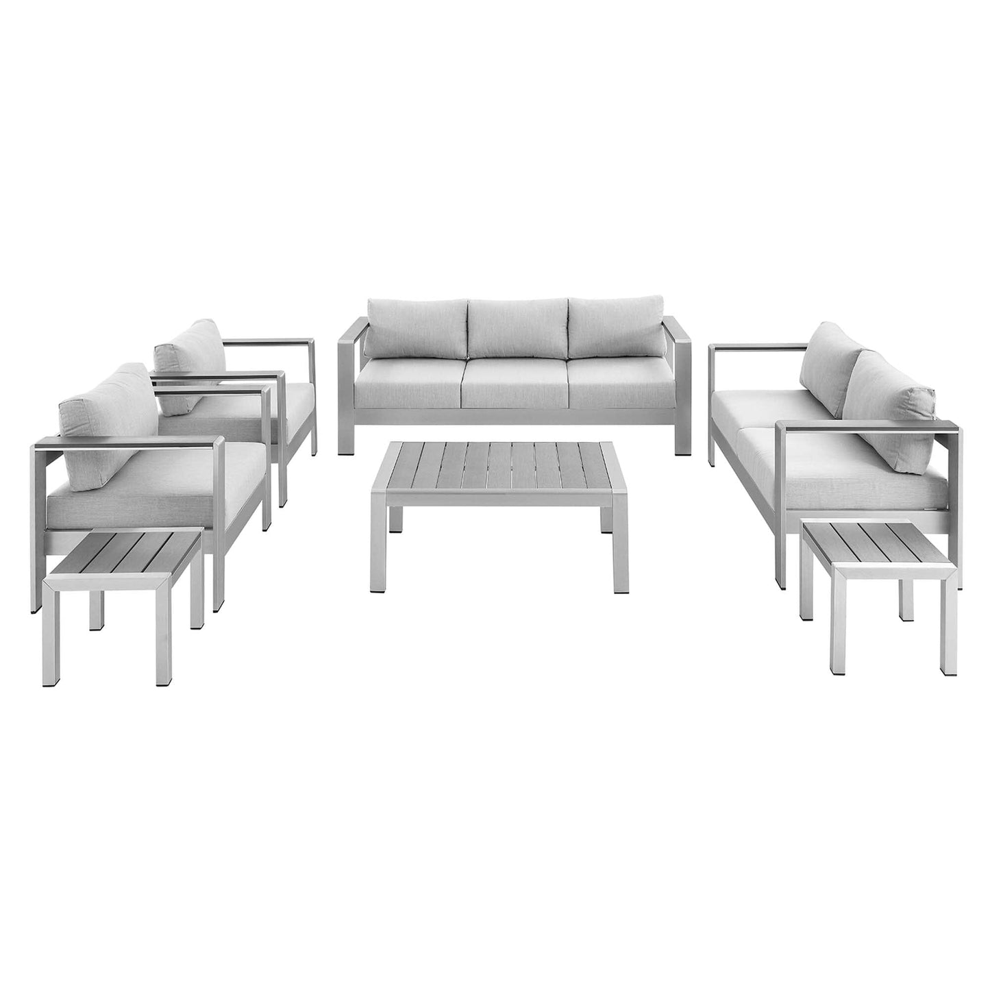 Shore Aluminum 7-Piece Patio Conversation Set - Silver Gray by Modway Conversation Set Modway 