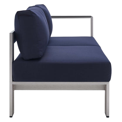 Shore Aluminum 7-Piece Sectional Sofa Set - Silver Navy by Modway Sectional Set Modway 