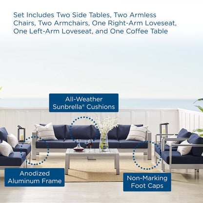Shore Aluminum 9-Piece Sectional Sofa Set - Silver Navy by Modway Sectional Set Modway 