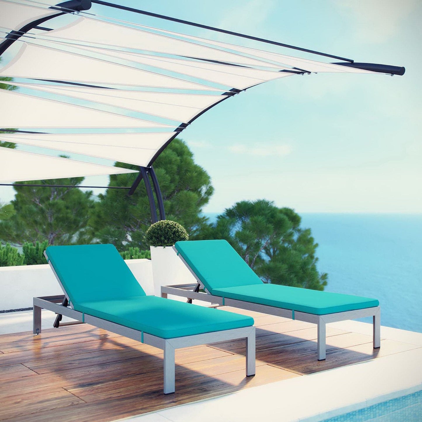 Shore Aluminum Chaise Lounge Set of 2 - Silver Turquoise by Modway Chaise Set Modway 