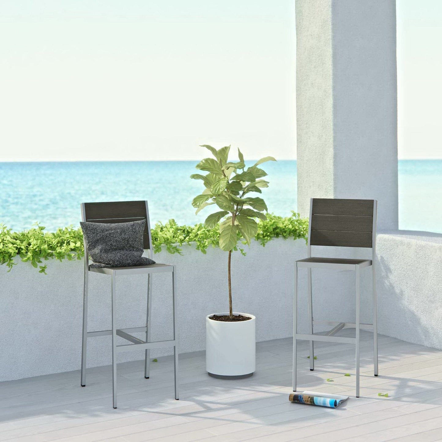 Shore Outdoor Patio Aluminum Armless Bar Stool (Set of 2) in Silver Gray by Modway Bar Stool Modway 