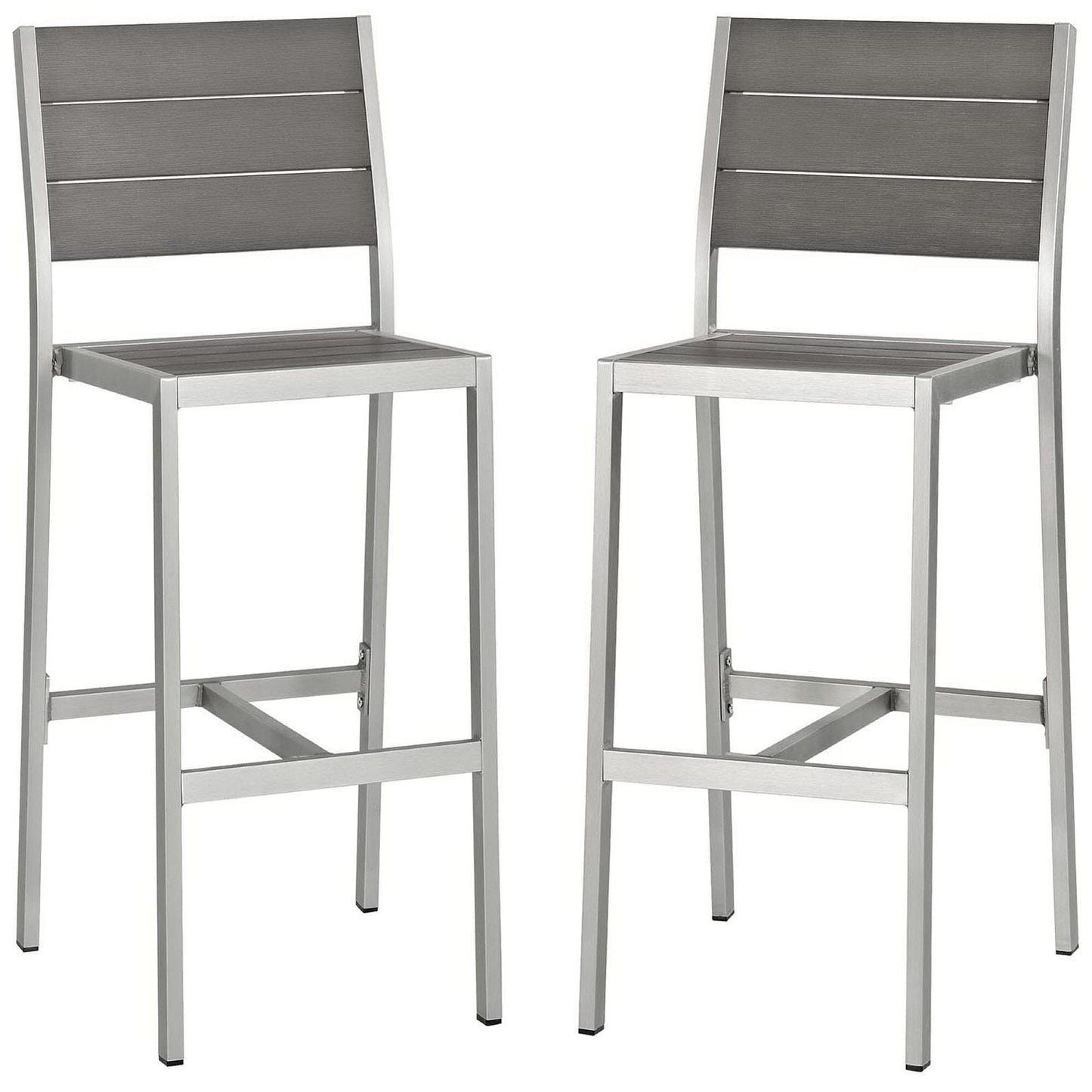 Shore Outdoor Patio Aluminum Armless Bar Stool (Set of 2) in Silver Gray by Modway Bar Stool Modway 