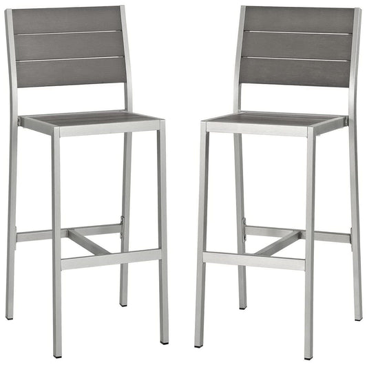 Shore Outdoor Patio Aluminum Armless Bar Stool (Set of 2) in Silver Gray by Modway Bar Stool Modway 