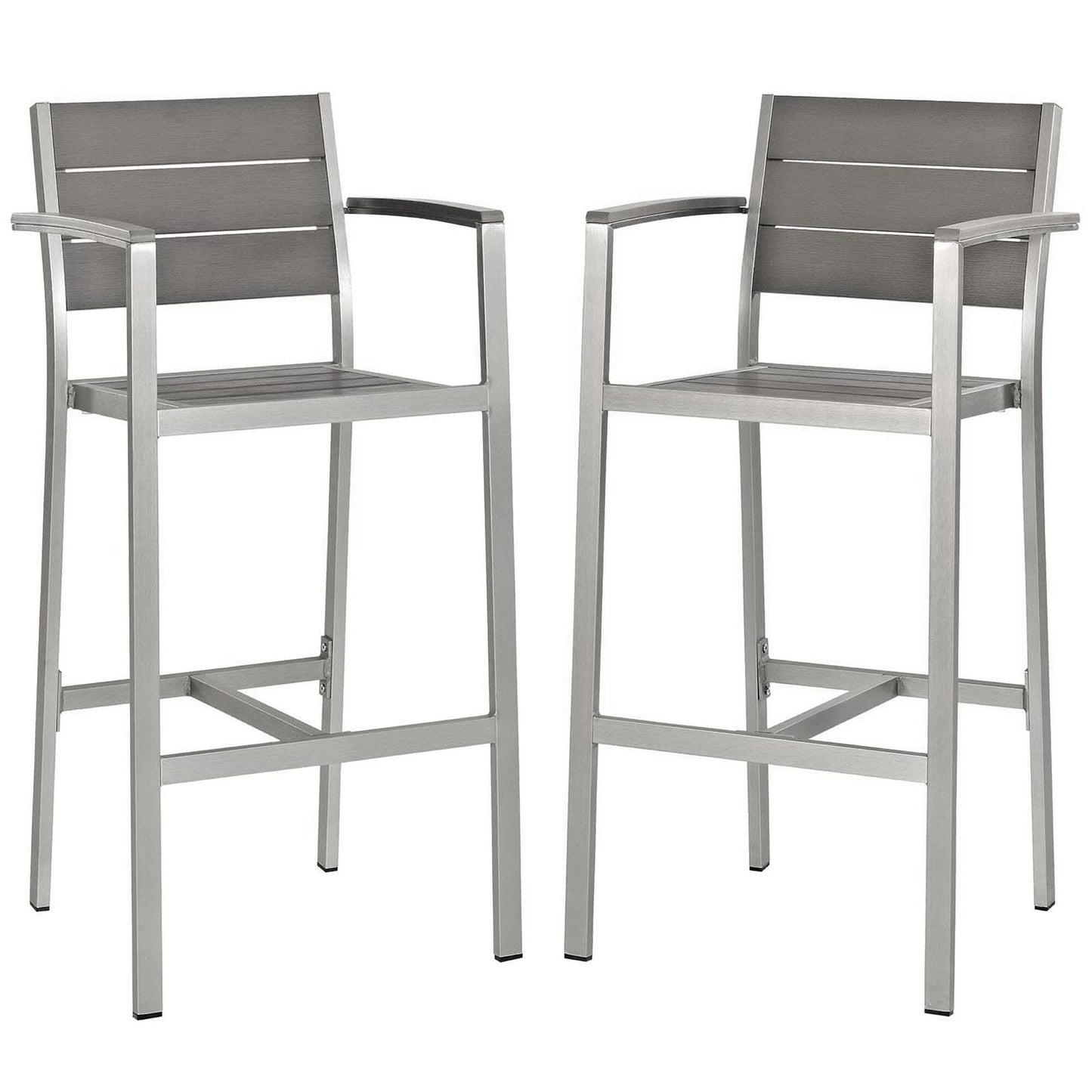 Shore Outdoor Patio Aluminum Bar Stool with Armrests (Set of 2) in Silver Gray by Modway Bar Stool Modway 