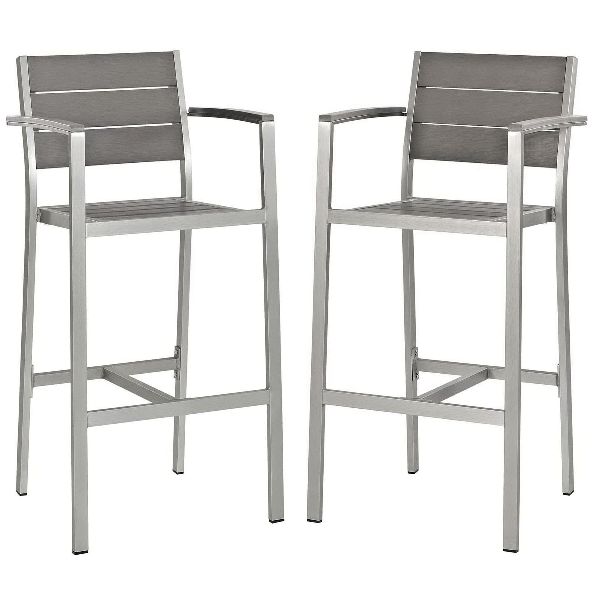 Shore Outdoor Patio Aluminum Bar Stool with Armrests (Set of 2) in Silver Gray by Modway Bar Stool Modway 