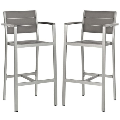 Shore Outdoor Patio Aluminum Bar Stool with Armrests (Set of 2) in Silver Gray by Modway Bar Stool Modway 
