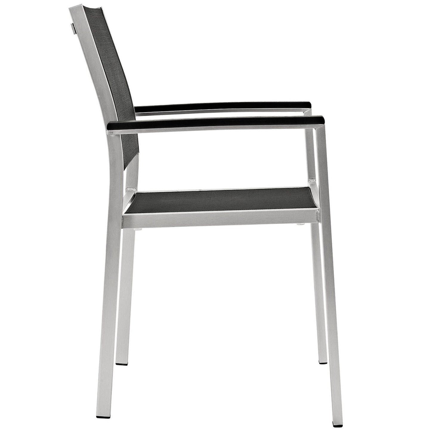 Shore Outdoor Patio Aluminum Dining Chair (Set of 2) in Silver Black by Modway Dining Chair Modway 
