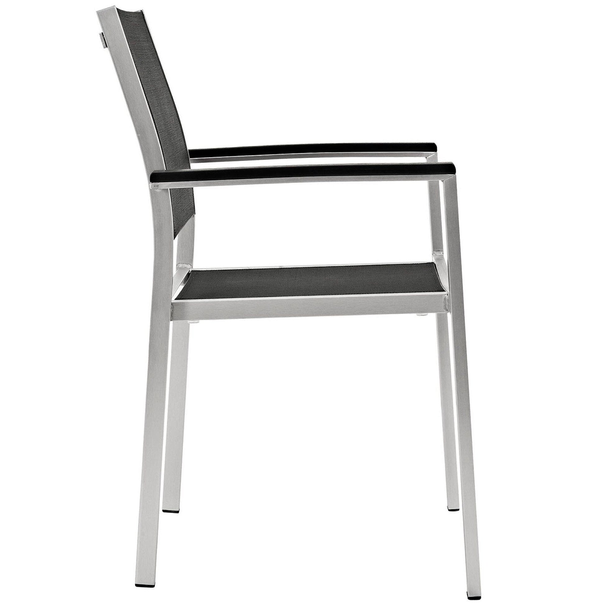 Shore Outdoor Patio Aluminum Dining Chair (Set of 2) in Silver Black by Modway Dining Chair Modway 