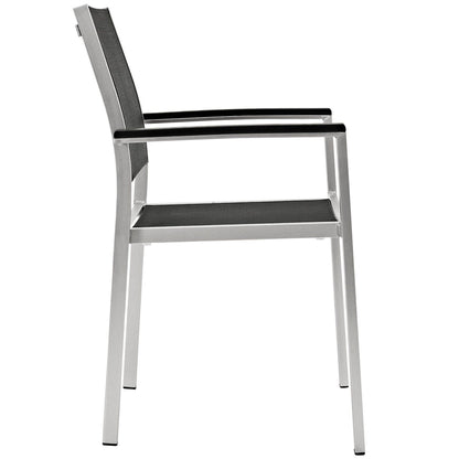 Shore Outdoor Patio Aluminum Dining Chair (Set of 2) in Silver Black by Modway Dining Chair Modway 