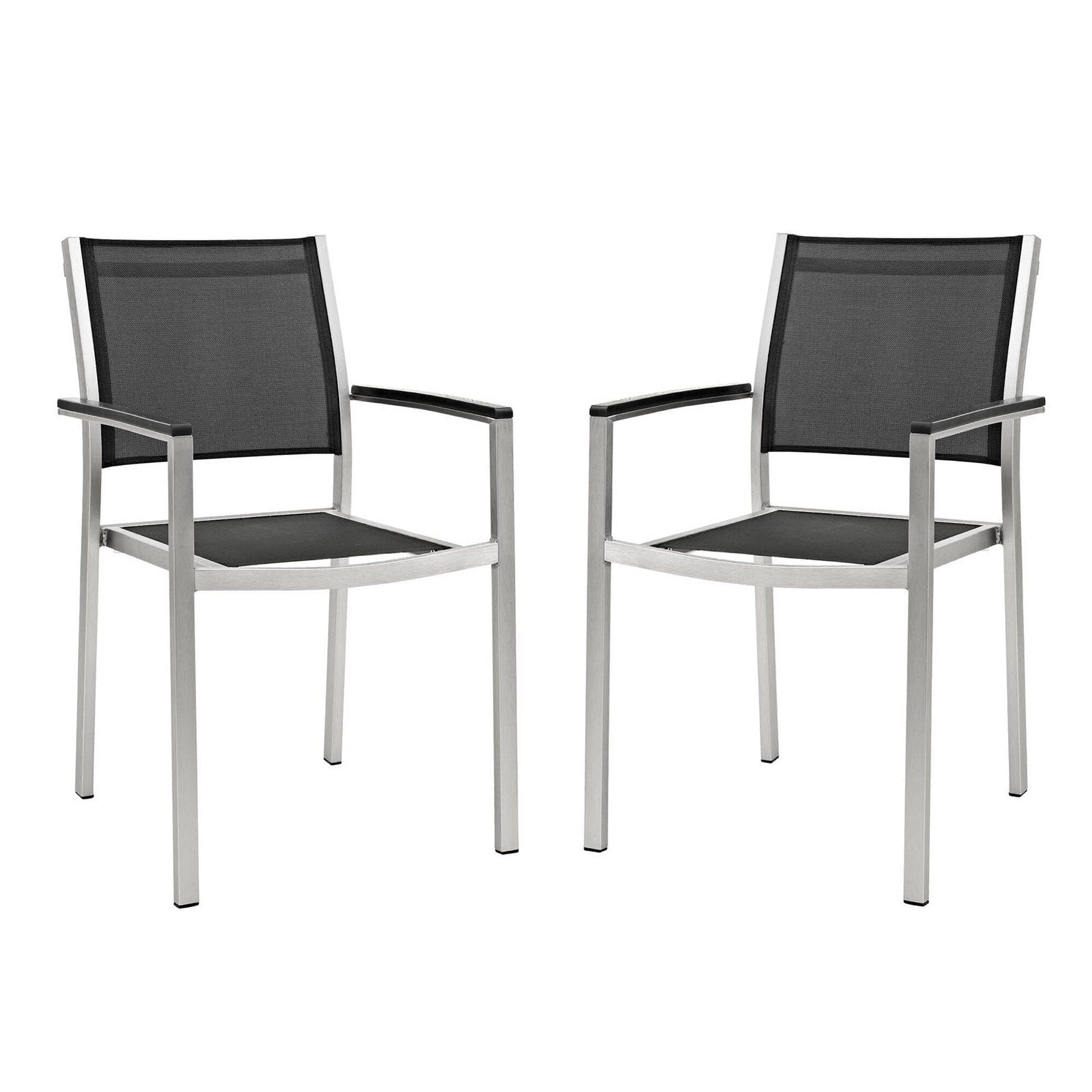 Shore Outdoor Patio Aluminum Dining Chair (Set of 2) in Silver Black by Modway Dining Chair Modway 