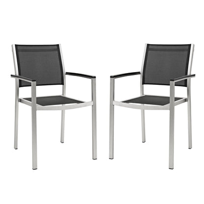 Shore Outdoor Patio Aluminum Dining Chair (Set of 2) in Silver Black by Modway Dining Chair Modway 