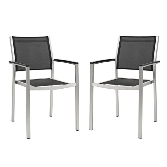 Shore Outdoor Patio Aluminum Dining Chair (Set of 2) in Silver Black by Modway Dining Chair Modway 