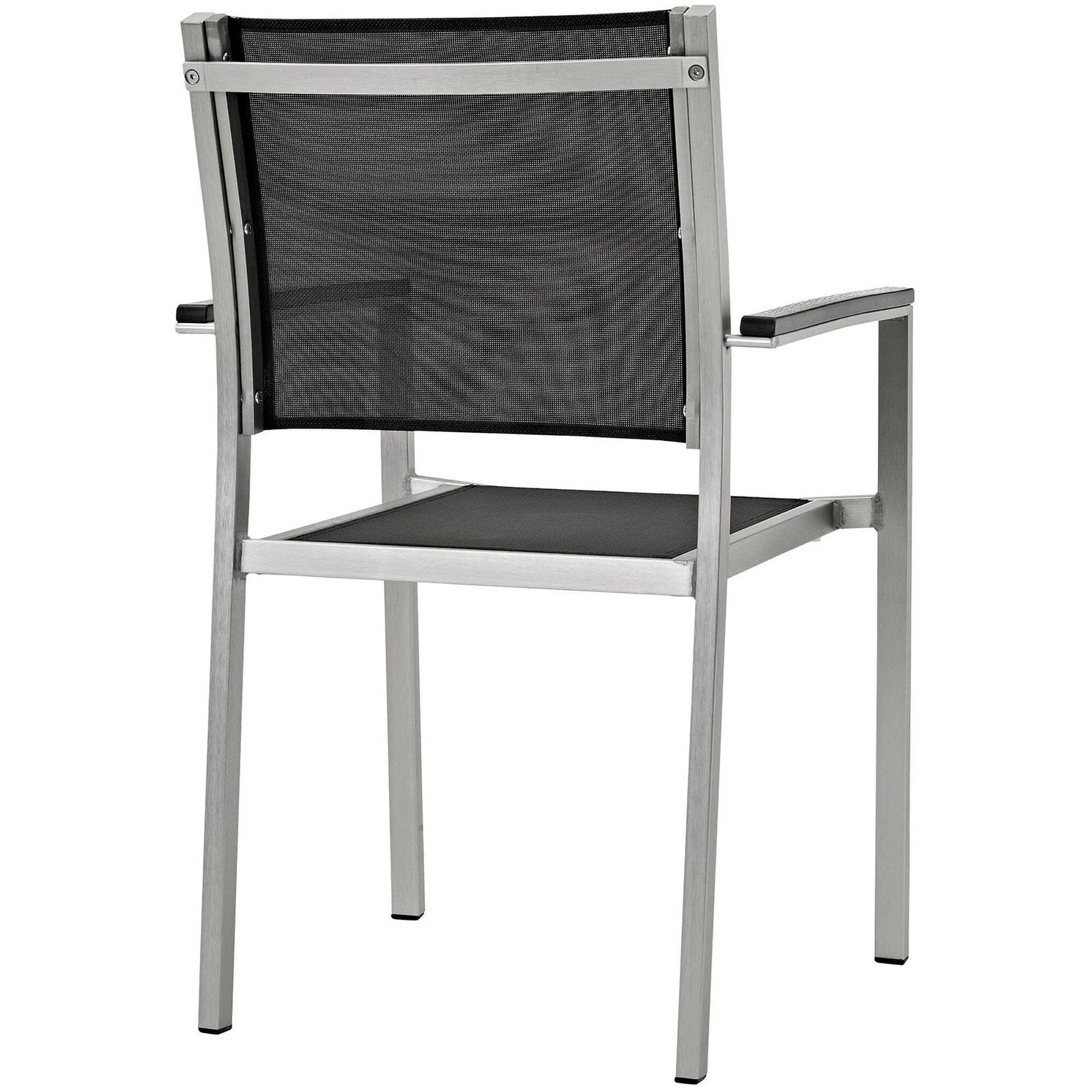 Shore Outdoor Patio Aluminum Dining Chair (Set of 2) in Silver Black by Modway Dining Chair Modway 