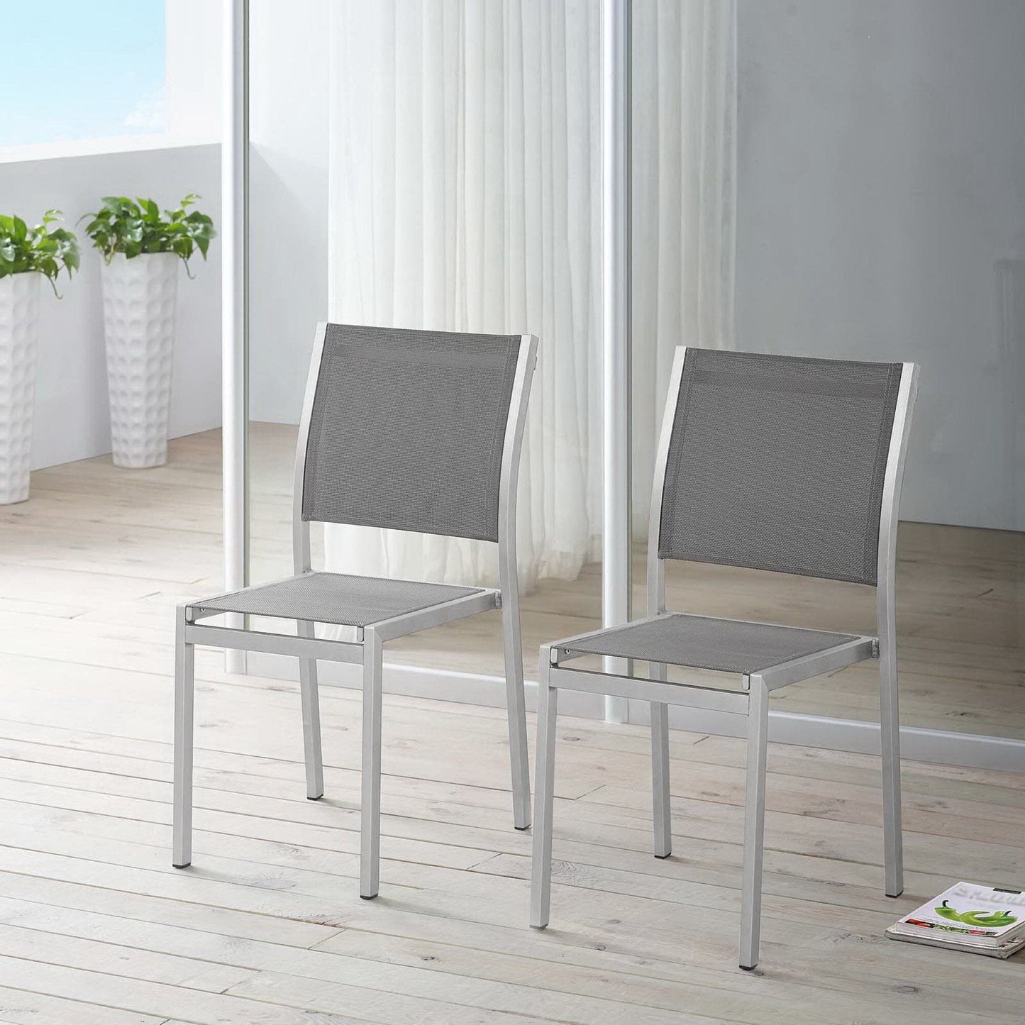 Shore Outdoor Patio Aluminum Side Chair (Set of 2) in Silver Gray by Modway Dining Chair Modway 